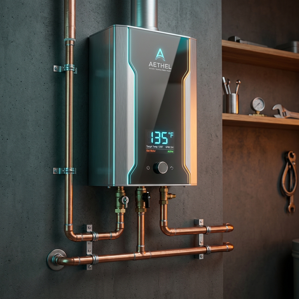 Tankless water heater installed on wall