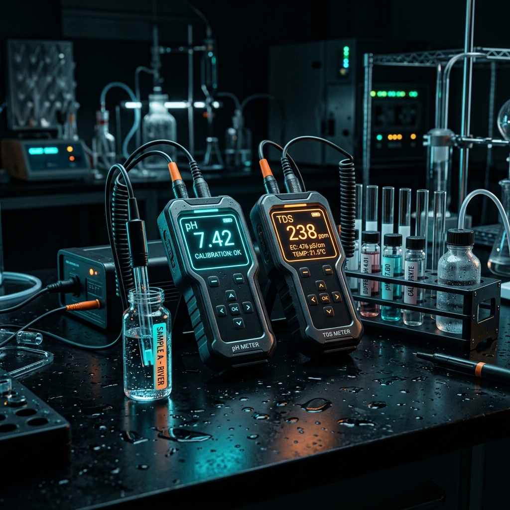 Water chemistry test kit glowing