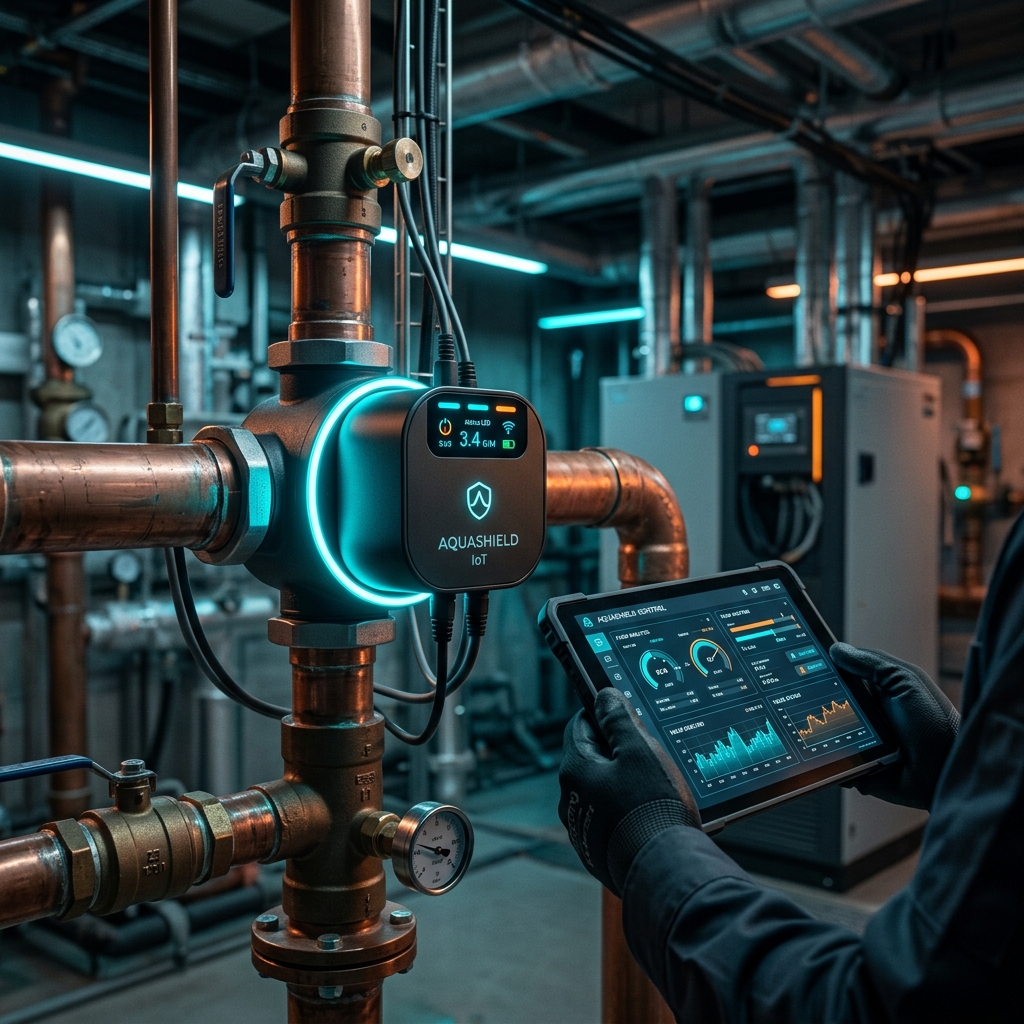 Smart IoT water valve on copper pipe